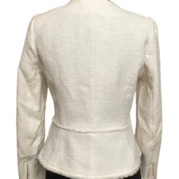 White House Black Market Women's White Tweed round neck Jacket Frayed Edges Sz 6 - Picture 5 of 14